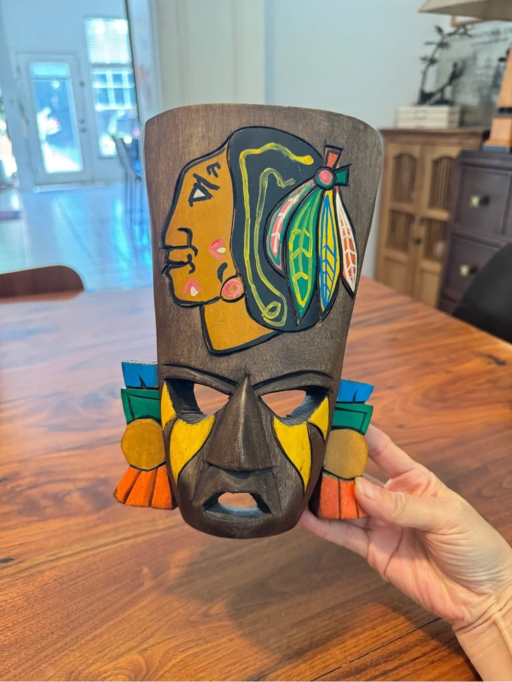 hand-carved and painted Mexican folk art wall mask Wall Decor 9
